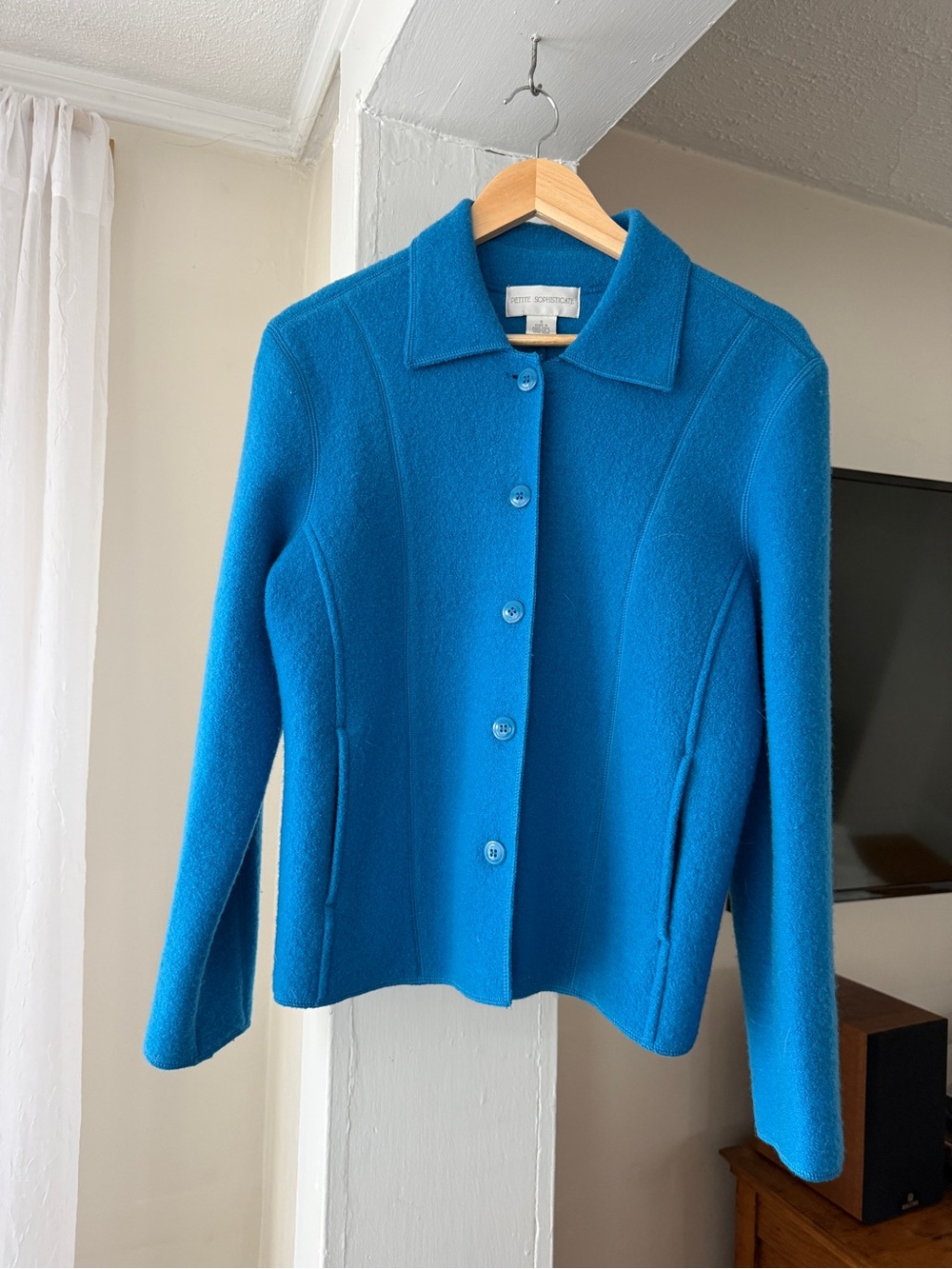 Petite Sophisticate Turquoise Blue Button Front Jacket Size S Petite